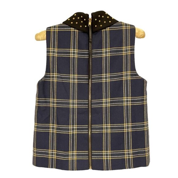 JUICY Couture Navy Blue plaid wool top with gold studded collar Size 4 Small - Picture 2 of 7